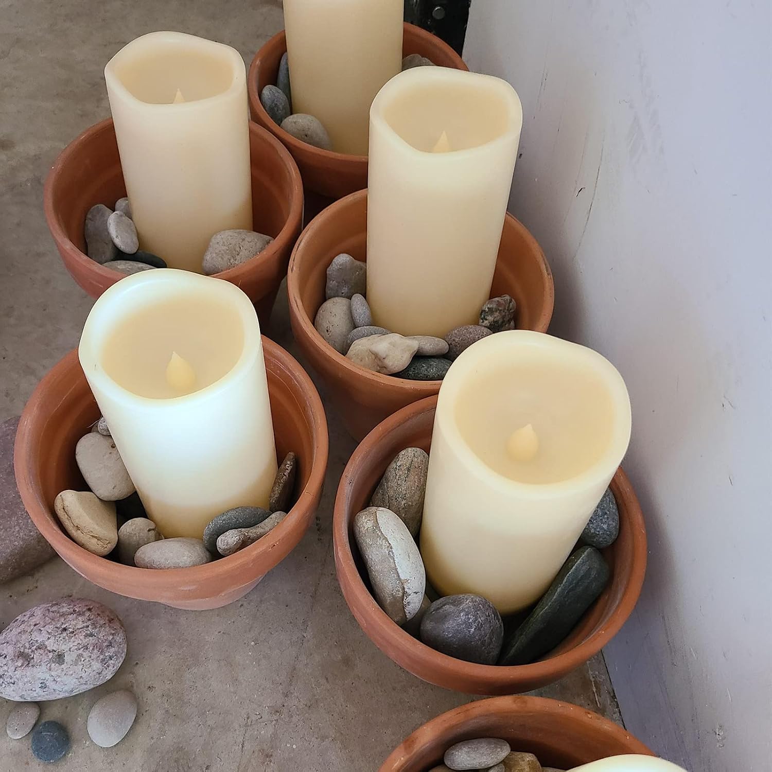 Flameless Outdoor Battery Operated Candles with Timer 3'' x 8'' Waterproof Pillar Candle Flickering Plastic Electric LED Lights for Wedding Party Halloween Thanksgiving Christmas Decoration Gift
