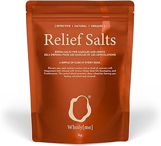 WholyMe Epsom Salt Bath Salts - Natural Bath Soak for Muscle and Joint Recovery with Arnica, Frankincense and Eucalyptus Essential Oil - Great for Post Workout and Relaxation - 35 Ounce (1Kg)