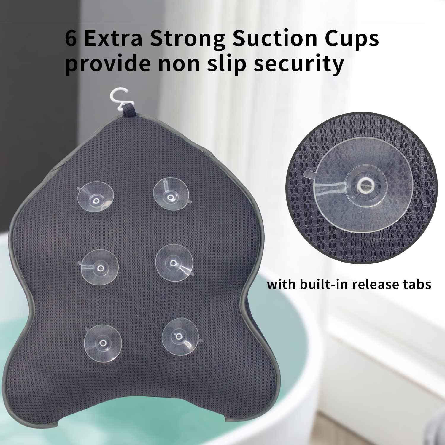 Poemland Extra Thick Large Bath Pillow with Neck,Back,Head Support for Bathtub, Spa, Soaking Gray(19''x15'')