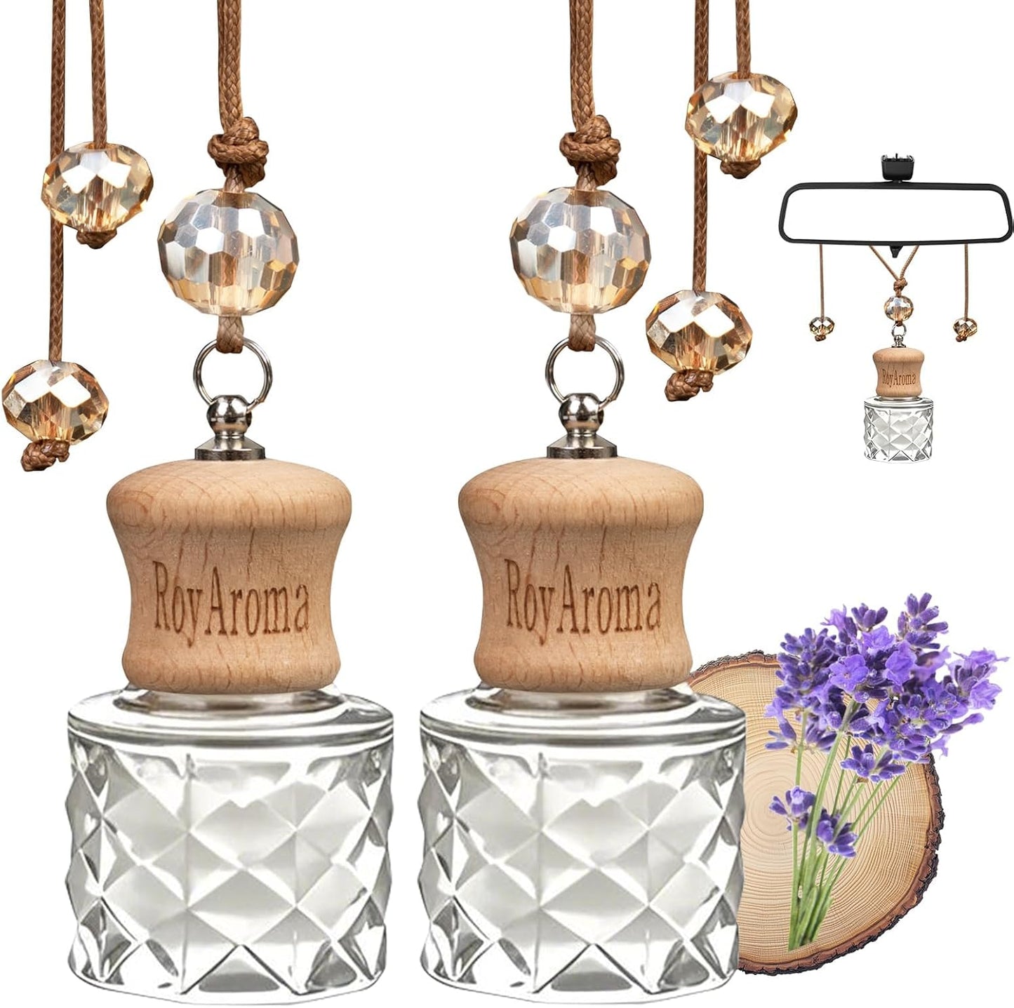 RoyAroma Hanging Car Air Freshener, 2-Pack Car Essential OIl Diftuser, Hanging Air Freshener with Plant-Based Scents, Long Lasting & Non-Toxic for Auto Perfume Odor Eliminator | Invigorating Teakwood