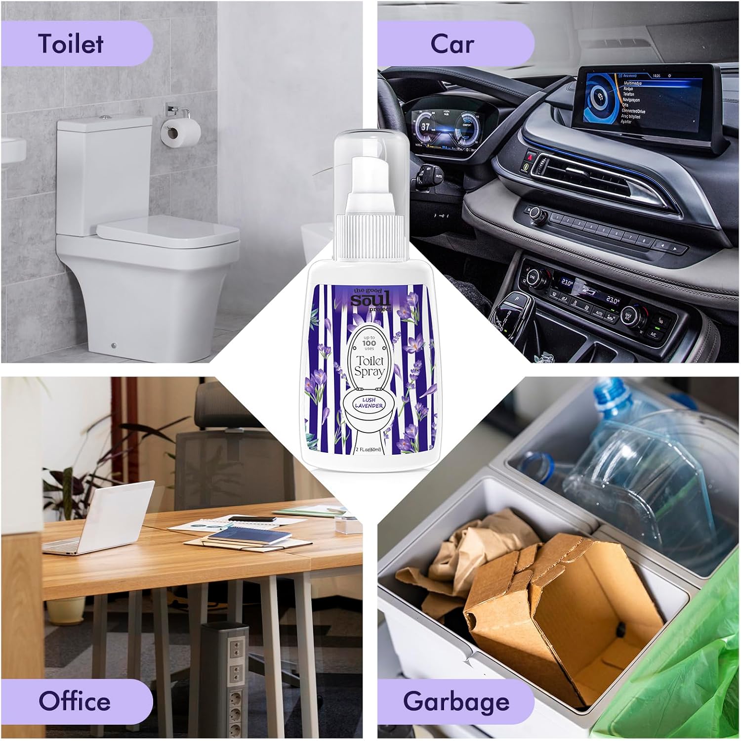 THE GOOD SOUL PROJECT Toilet Spray 2Oz, Lavender Scent, Bathroom Deodorizer, Travel Size Air Fresheners, 2 Pack
