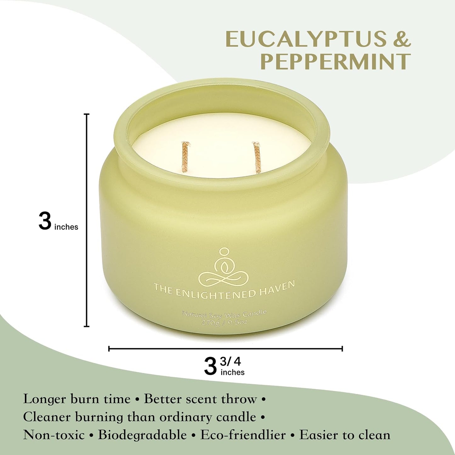 Eucalyptus and Peppermint Meditation and Yoga Candle for Healing Clarity and Rejuvenation - 50 Hour Clean Burning Soy Wax - 2-Wick Aromatherapy Focus Candle with Guided Materials- 9.5 oz