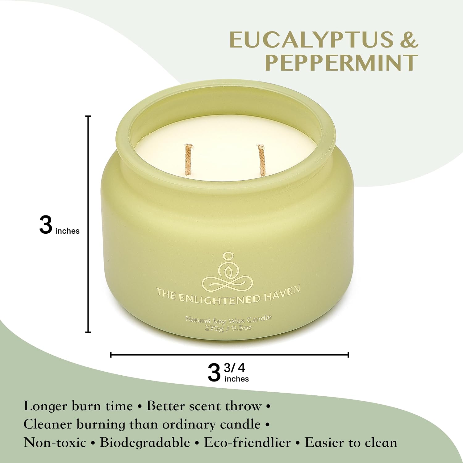 Eucalyptus and Peppermint Meditation and Yoga Candle for Healing Clarity and Rejuvenation - 50 Hour Clean Burning Soy Wax - 2-Wick Aromatherapy Focus Candle with Guided Materials- 9.5 oz