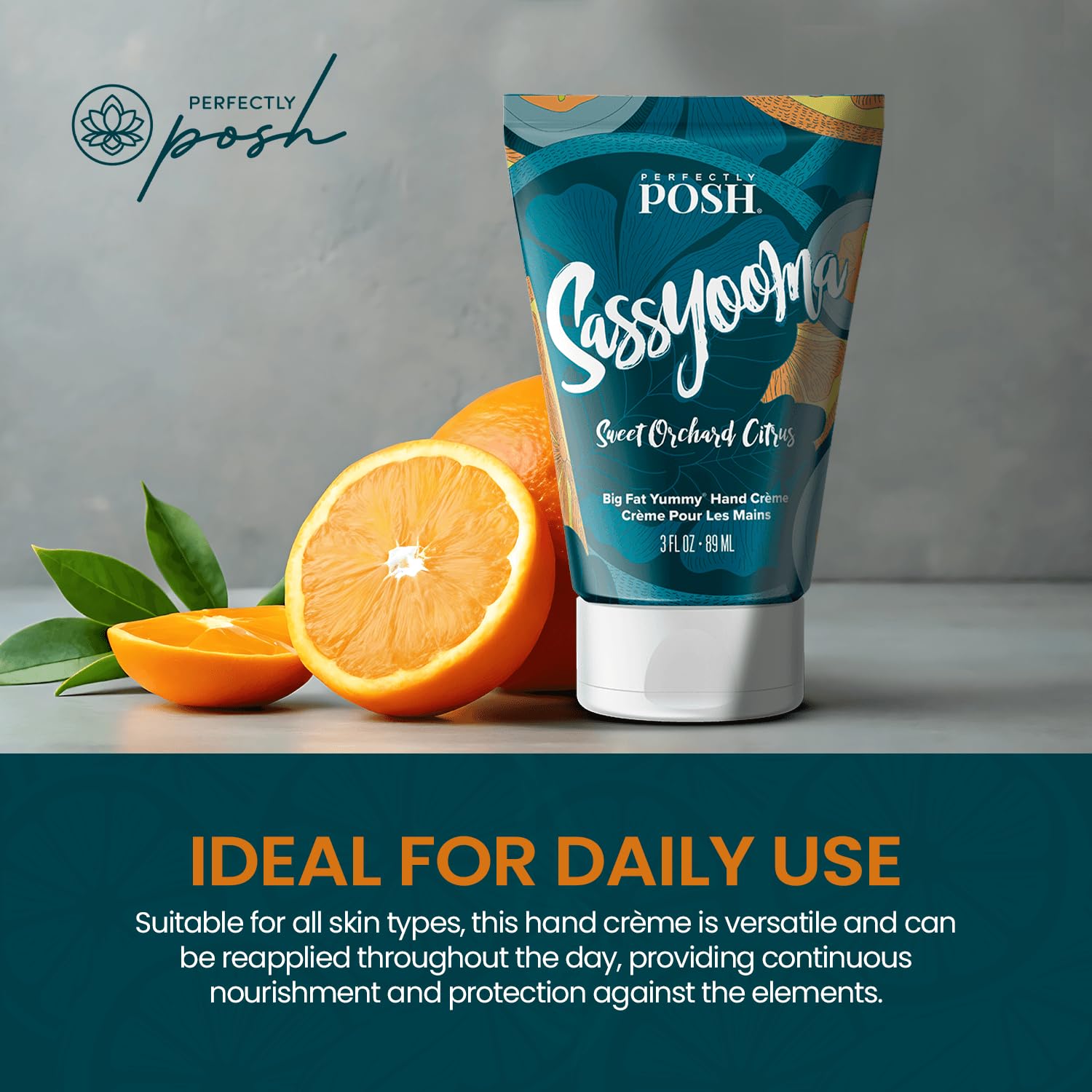Perfectly Posh - Sassyooma Big Fat Yummy Hand Crème - Non-Greasy Hand Cream with Apricot Kernel Oil, Coconut Oil and Citrus Scent - 89ml