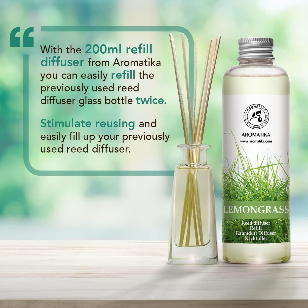 Lemongrass Reed Diffuser Refill, Natural Essential Lemongrass Oil 6.8 Fl Oz - Fresh & Long Lasting Fragrance - Best Reed Diffuser Oil Refill for Aromatherapy - Home - Office - Restaurant