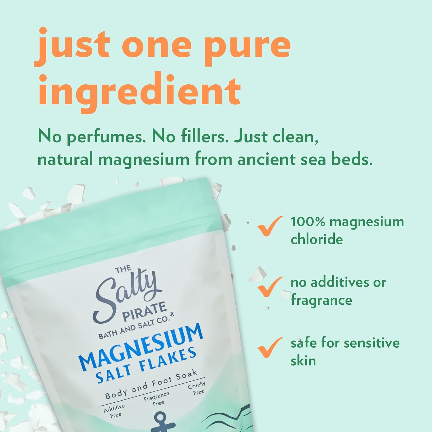 Magnesium Salt Flakes - Magnesium Chloride Flakes for Bath Soaks, Alternative to Epsom Salts for Foot & Body, for Relaxation and Skin Hydration, 1.75 lb