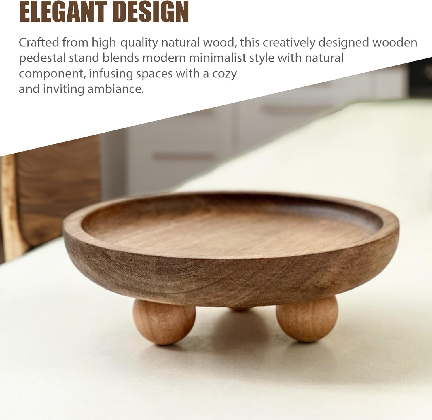 Rustic Wood Tray Decorative Candle Plate with Legs for Vanity Kitchen Bathroom Entryway Display Small Holder for Soap Perfume Keys Home Decor Countertop Accessory, Round