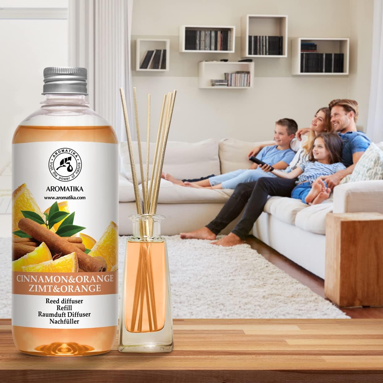 Cinnamon - Orange Diffuser Refill 17 Fl Oz - Intensive - Fresh & Long Lasting Fragrance - Good for Aromatherapy - SPA - Christmas Scent - Scented Diffusers - Home Fragrance - Reed Diffuser Refill