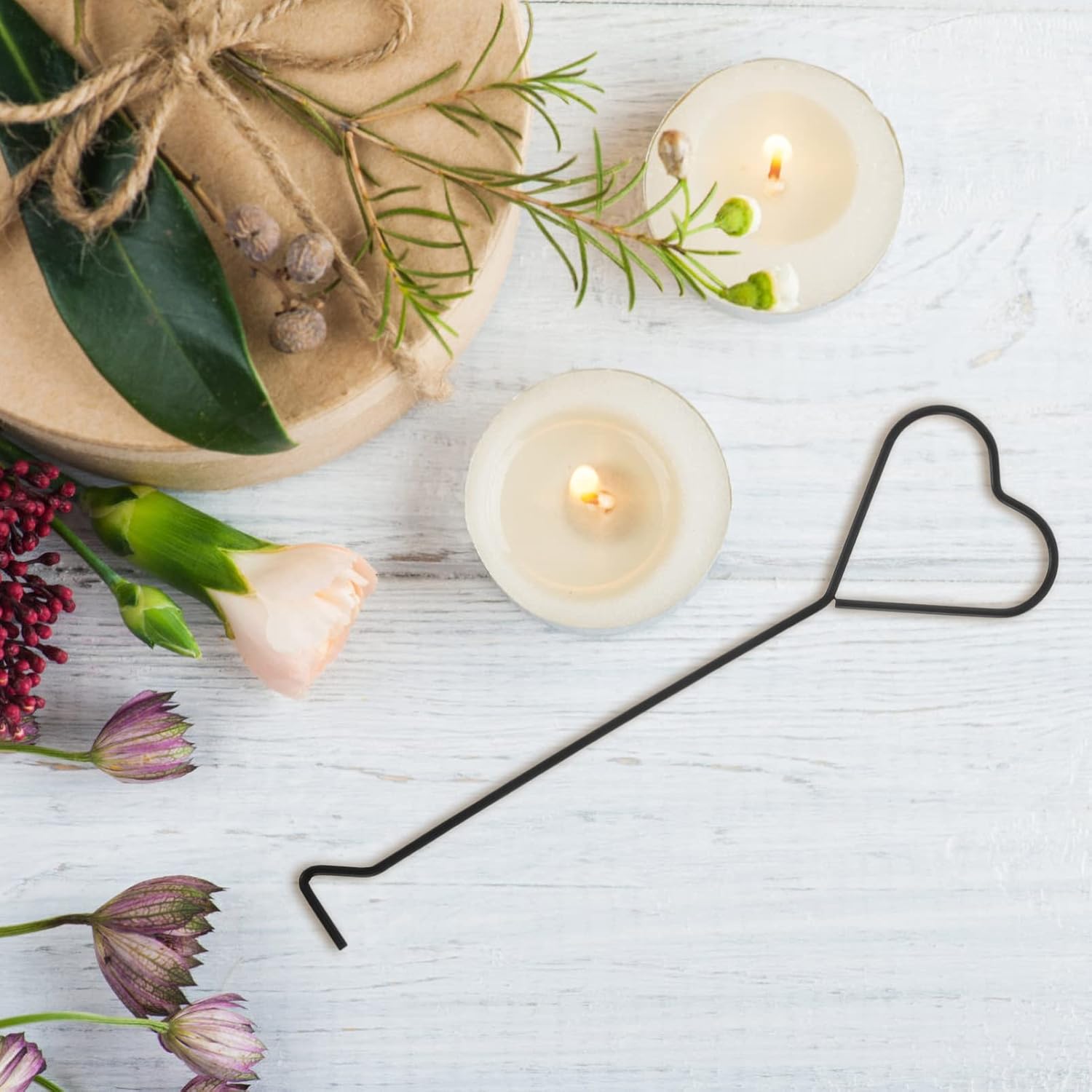 Hemoton 4Pcs Heart Design Candle Wick Dippers Stainless Steel Candle Wick Placement Tool Extinguishing Hooks Safe Accessories Set for Home