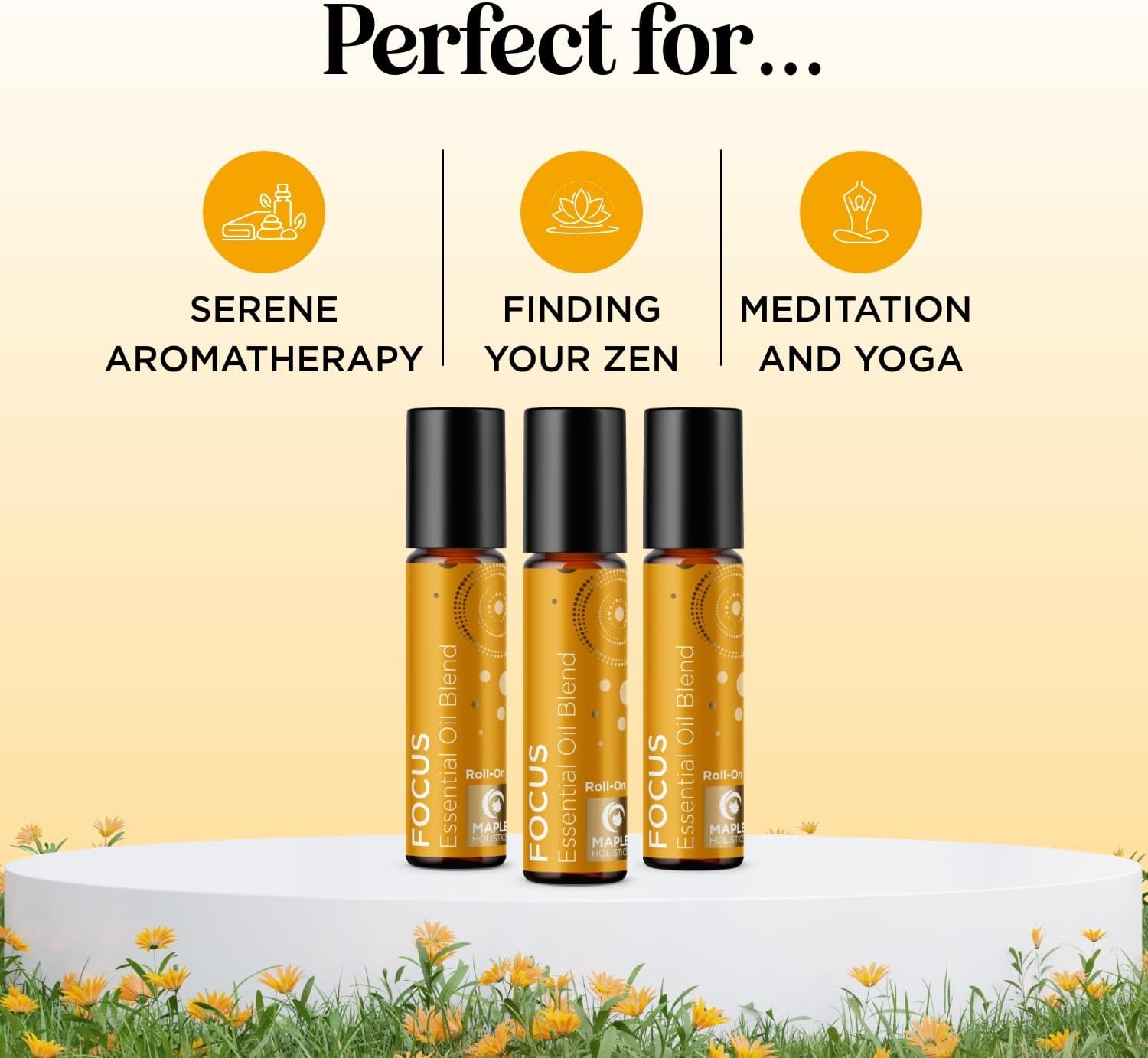 Focus Essential Oil Roll On - Aromatherapy Essential Oil Roller with Invigorating Pure Citrus and Mint Oils - Attention and Focus Essential Oil Blend with Eucalyptus Peppermint & Grapefruit (3 Pack)