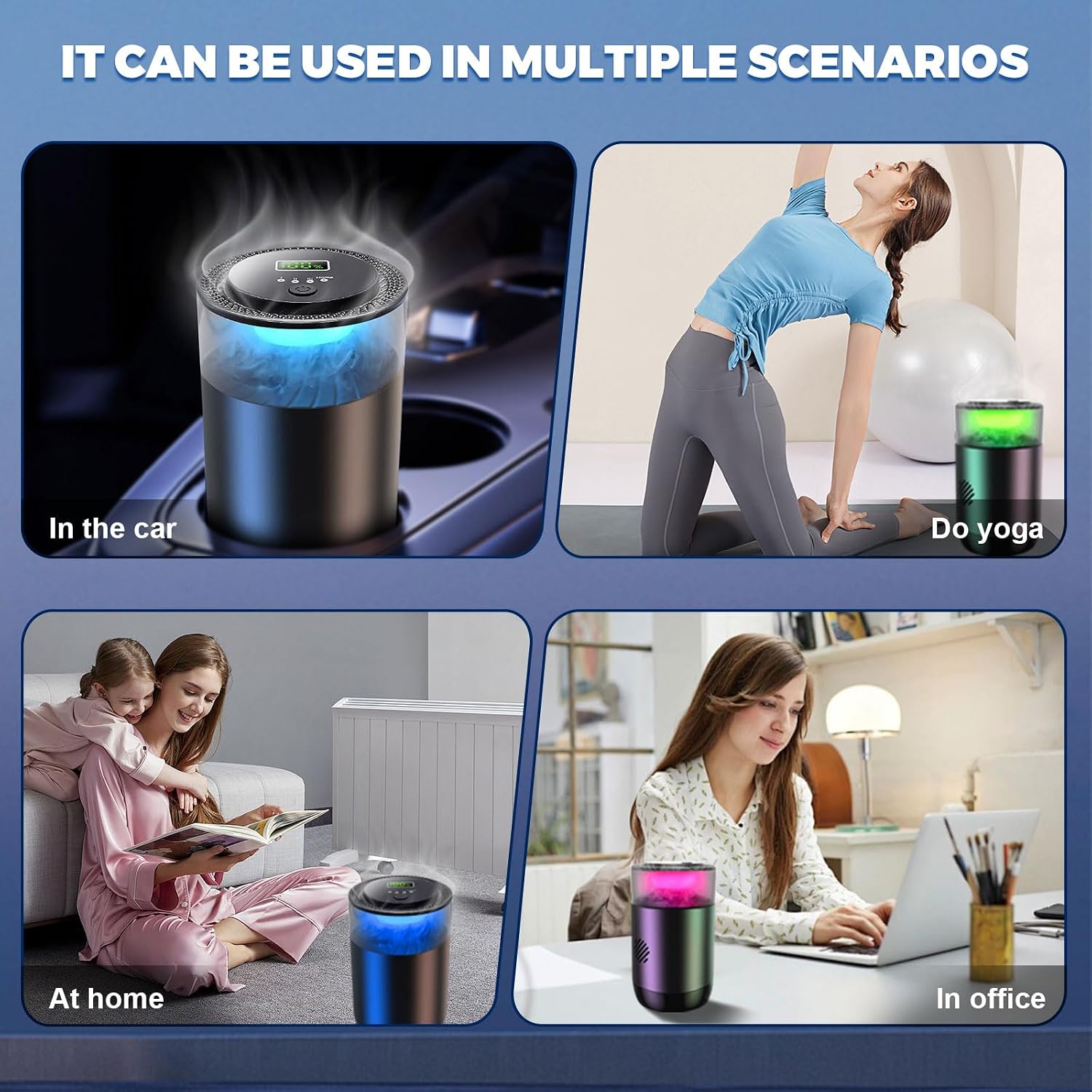 Smart Car Diffuser for Essential Oil with Smart Spray Modes (3 Settings) & Essential Oil Monitor, USB-C Rechargeable, Auto On/Off,Long Lasting (3 Scents Refills) Car Scent with 4 Ambient Light