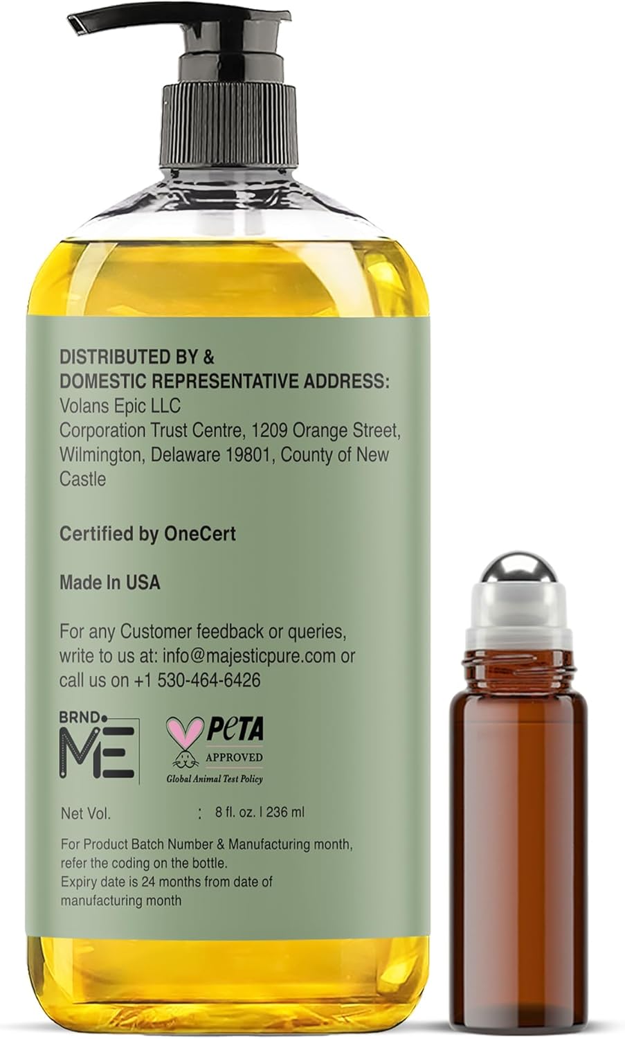 Majestic Pure Oil - 100% Pure and Natural- Cold Pressed & Hexane Free Natural Hair Growth Oil for Eyelashes, Eyebrows, Skin, Body, Face, Nails & Scalp - Jojoba Oil with Roll On 8 Fl Oz