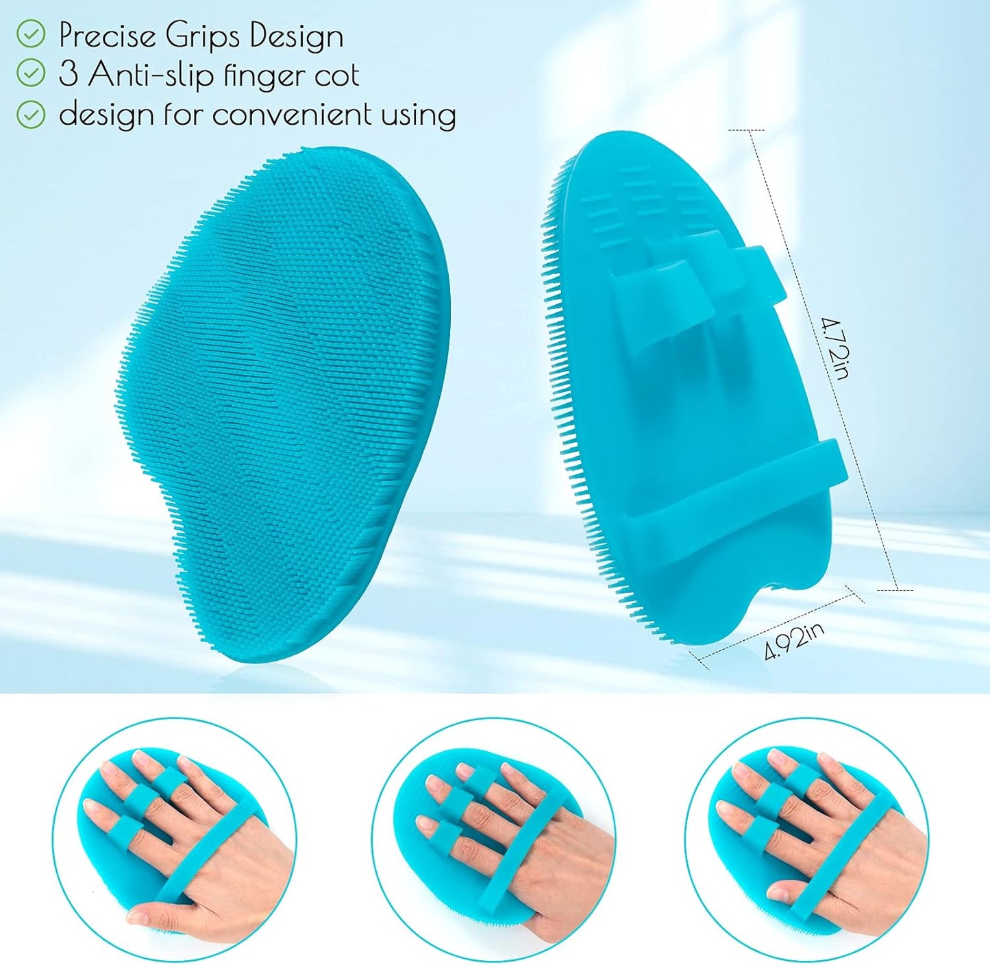 2 Pack Soft Silicone Shower Brush, Body & Face & Short Hair Wash, Bath Exfoliating Skin Massage Scrubber, Dry Skin Brushing Glove Loofah, Fit for Sensitive and All Kinds of Skin (Blue+Gray)