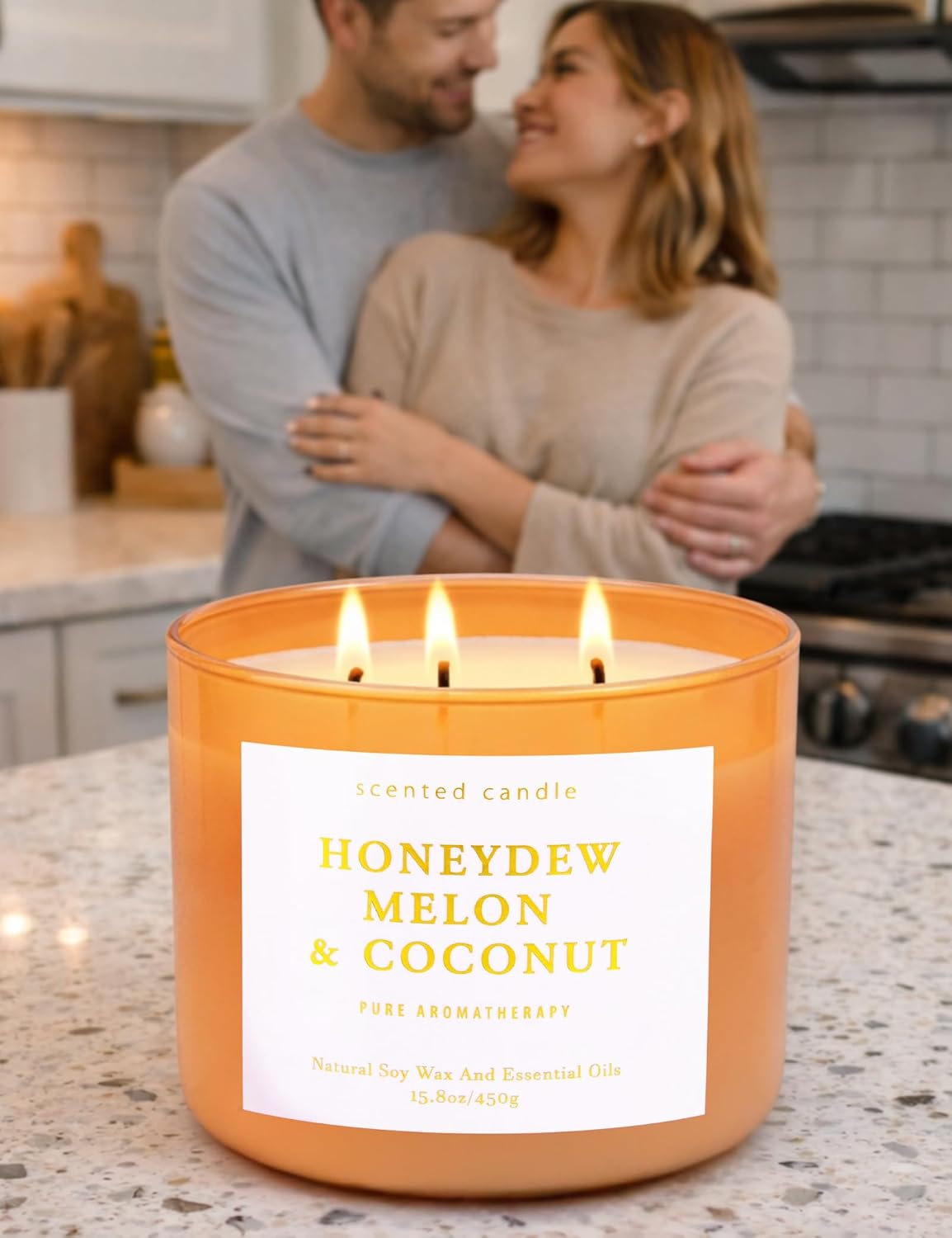 Honeydew Melon Coconut 3-Wick Soy Candle | 15.8 oz Large Scented Candle for Home | Clean Burn Long Lasting | Fresh Melon Coconut Scent | Gift Ready