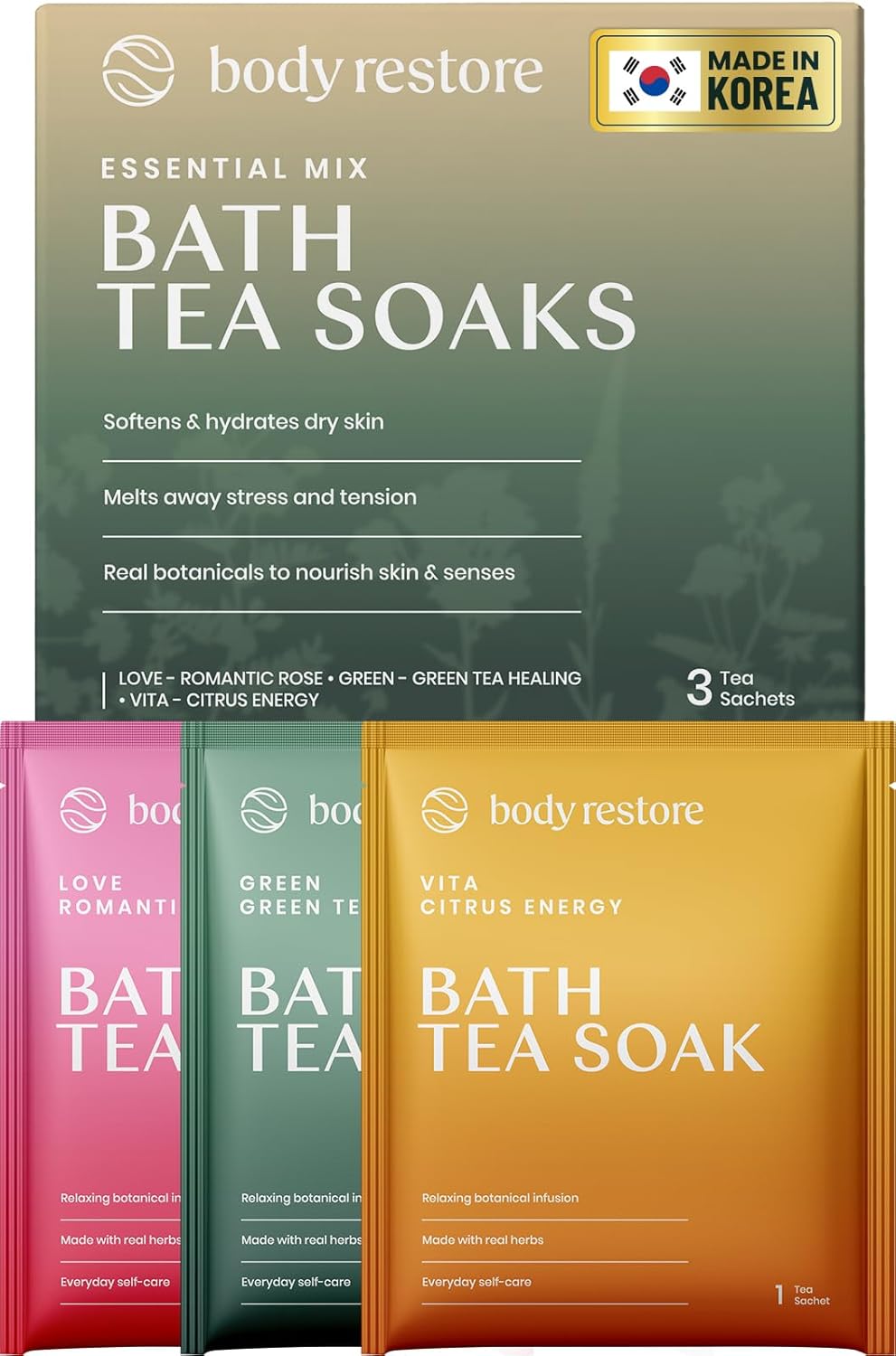 Body Restore Bath Tea Soaks Gift Set – Spa Gifts for Women, Mom, Wife & Self Care Lovers – Relaxing Botanical Bath Sachets for Stress Relief & Hydrated Skin – Essential Mix (3 Pack)