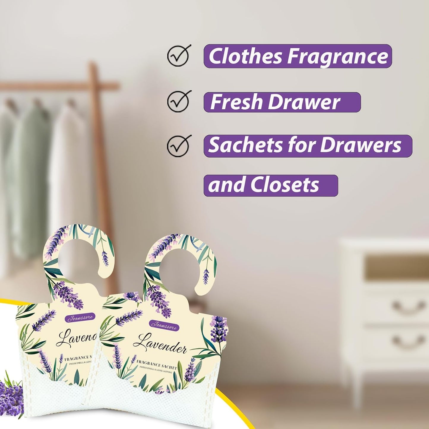 15 Packs Lavender Scented Sachets Bag for Drawers and Closets, Home Fragrance Sachet, Long-Lasting Hanging Closet Deodorizer Smell Goods for House