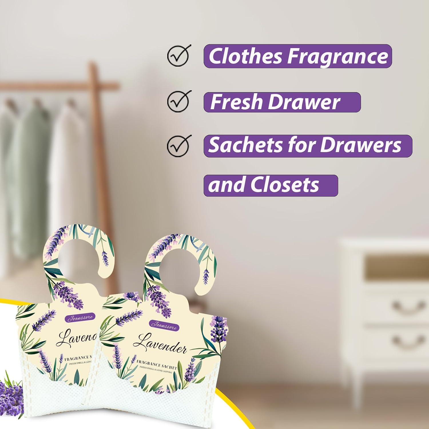 15 Packs Lavender Scented Sachets Bag for Drawers and Closets, Home Fragrance Sachet, Long-Lasting Hanging Closet Deodorizer Smell Goods for House