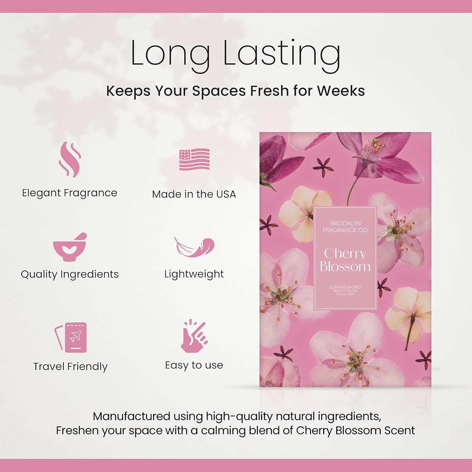 Brooklyn Fragrance Co. Spring Florals Sachet Bags – Cherry Blossom Scented Pouches – Perfect Aroma for Drawers, Closets, Cars and Bathrooms – Long-Lasting Fresh Scent Sachets (6- Pack)