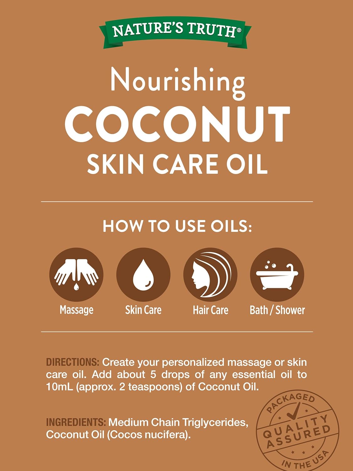 Nature's Truth Coconut Oil for Skin | Unscented Liquid Oil | Pure Plant Based | Paraben and Gluten Free | 4 oz
