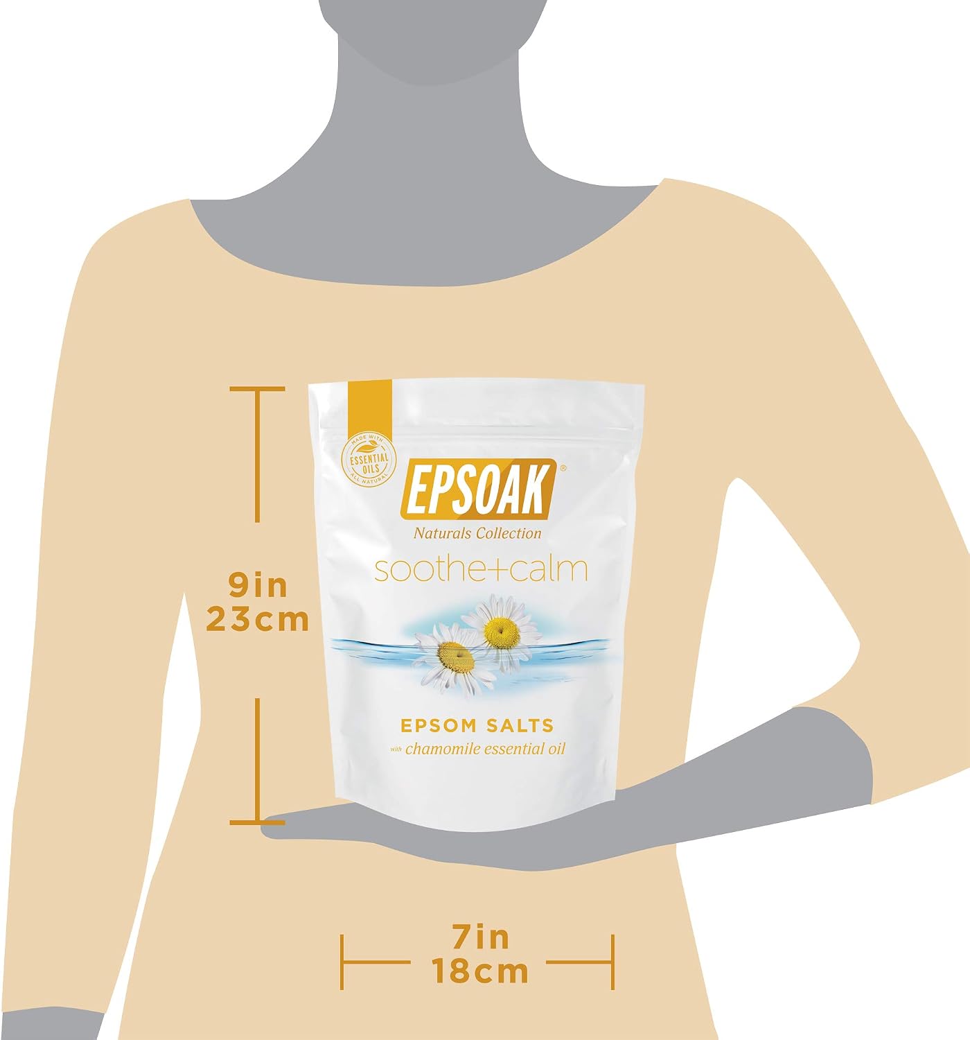 Epsoak Epsom Salt 2 lb. USP Magnesium Sulfate with Soothing + Calming Scent with Chamomile Resealable Epsom Salt Bag, Made in The USA, Cruelty-Free Certified