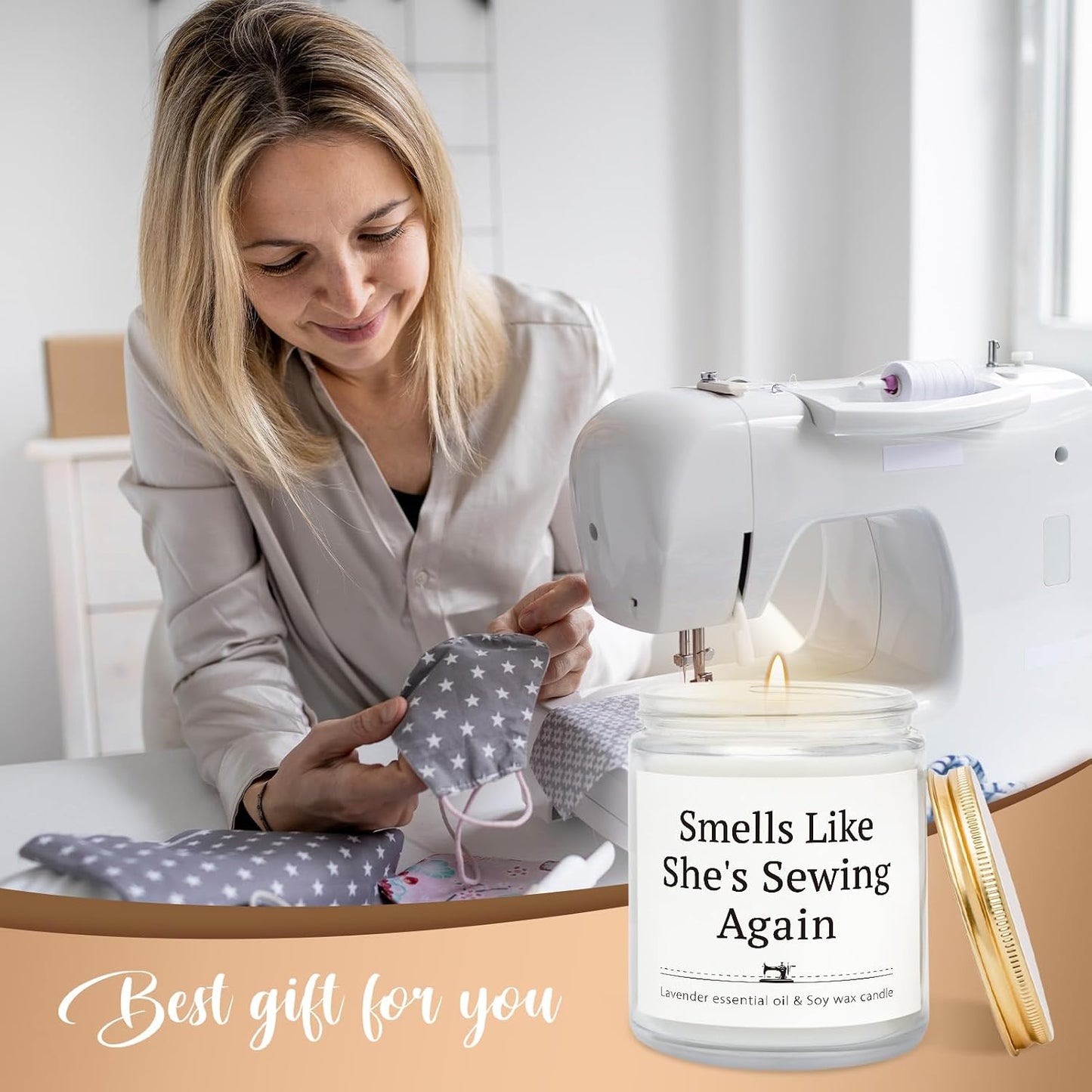 Funny Sewing Gifts for Women, Gifts for Quilters - Lavender Scented Candle, Sewing Accessories for Seamstress Tailors Crafters, Quilting Gift for Mom, Grandma, Friend, Wife