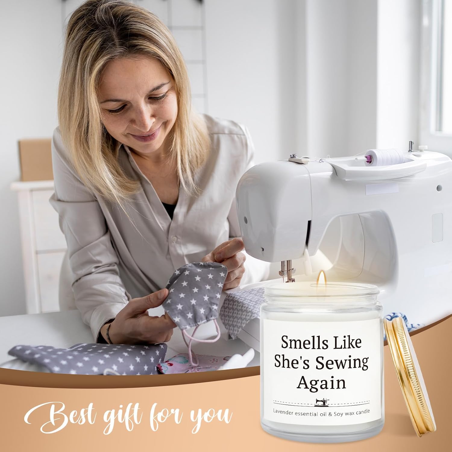Funny Sewing Gifts for Women, Gifts for Quilters - Lavender Scented Candle, Sewing Accessories for Seamstress Tailors Crafters, Quilting Gift for Mom, Grandma, Friend, Wife