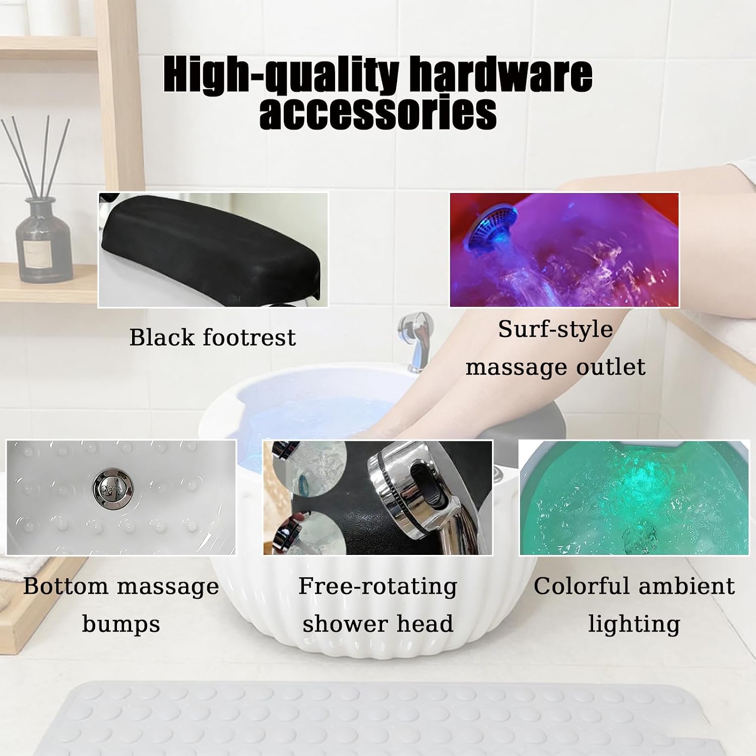 Acrylic Footbath Featuring Spa Massage, Colorful Lamp, Round Design, Automatic Drain Pump – Ideal for Beauty, Nail Salons, Home Use in White Massage version 24.8 * 20.8 * 13.8