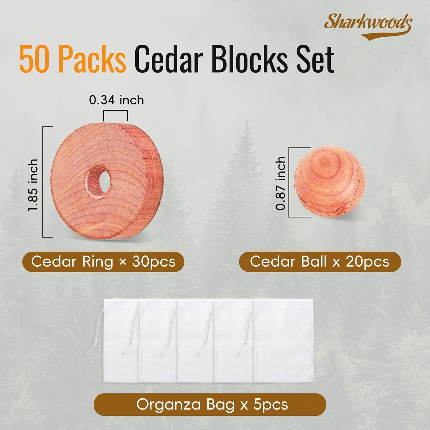 Cedar Blocks for Clothes Storage 50 Pack - 100% Natural Aromatic Cedar Rings and Balls for Closets & Drawers Freshener (30 Rings & 20 Balls)