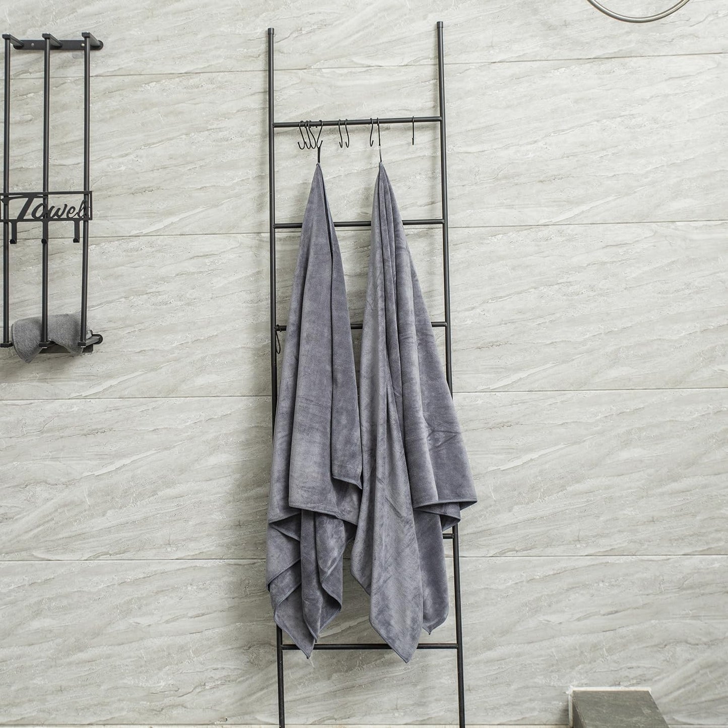JML Large Microfiber Bath Towels Set 6 Pack (30" x 60") - Soft, Absorbent, Quick Drying Bathroom Towel with Hanging Hook for Adult, Swim, Gym, Spa, Fitness, Sports, Yoga, Grey