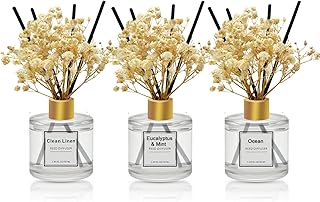 Reed Diffuser Set of 3 Pack,Scented Oil Diffuser with 4 Sticks,Reed Diffusers for Home,Living Room,Bathroom Air Freshener Diffuser,50ml x 3 (Clean Linen/Eucalyptus & Mint/Ocean)