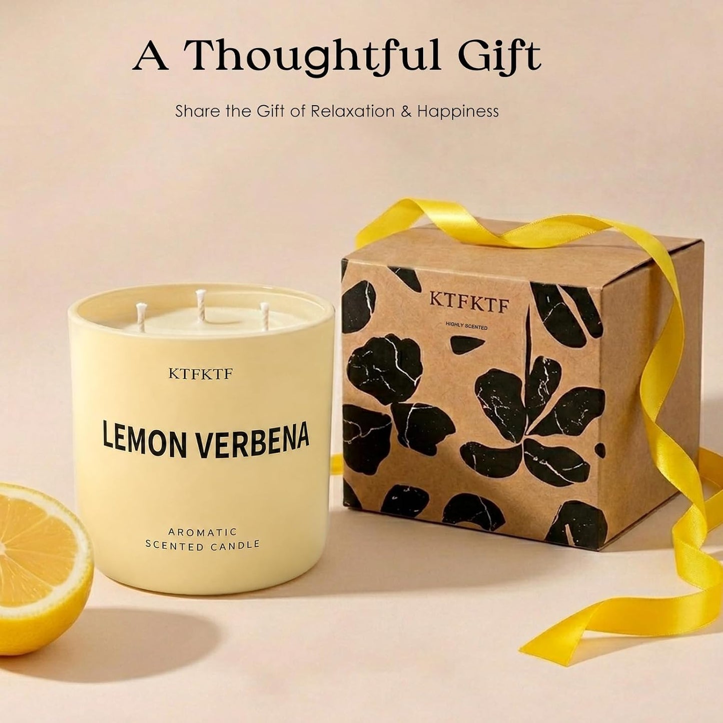 Lemon Verbena Candle, 14.1oz Large 3-Wick Soy Wax Candle, Up to 80 Hours Burn Time, Non-Toxic Aromatherapy Jar Candle with Essential Oils, Citrus Scented Candle for Home