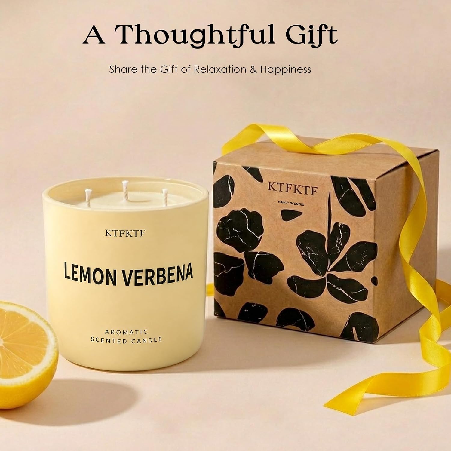 Lemon Verbena Candle, 14.1oz Large 3-Wick Soy Wax Candle, Up to 80 Hours Burn Time, Non-Toxic Aromatherapy Jar Candle with Essential Oils, Citrus Scented Candle for Home