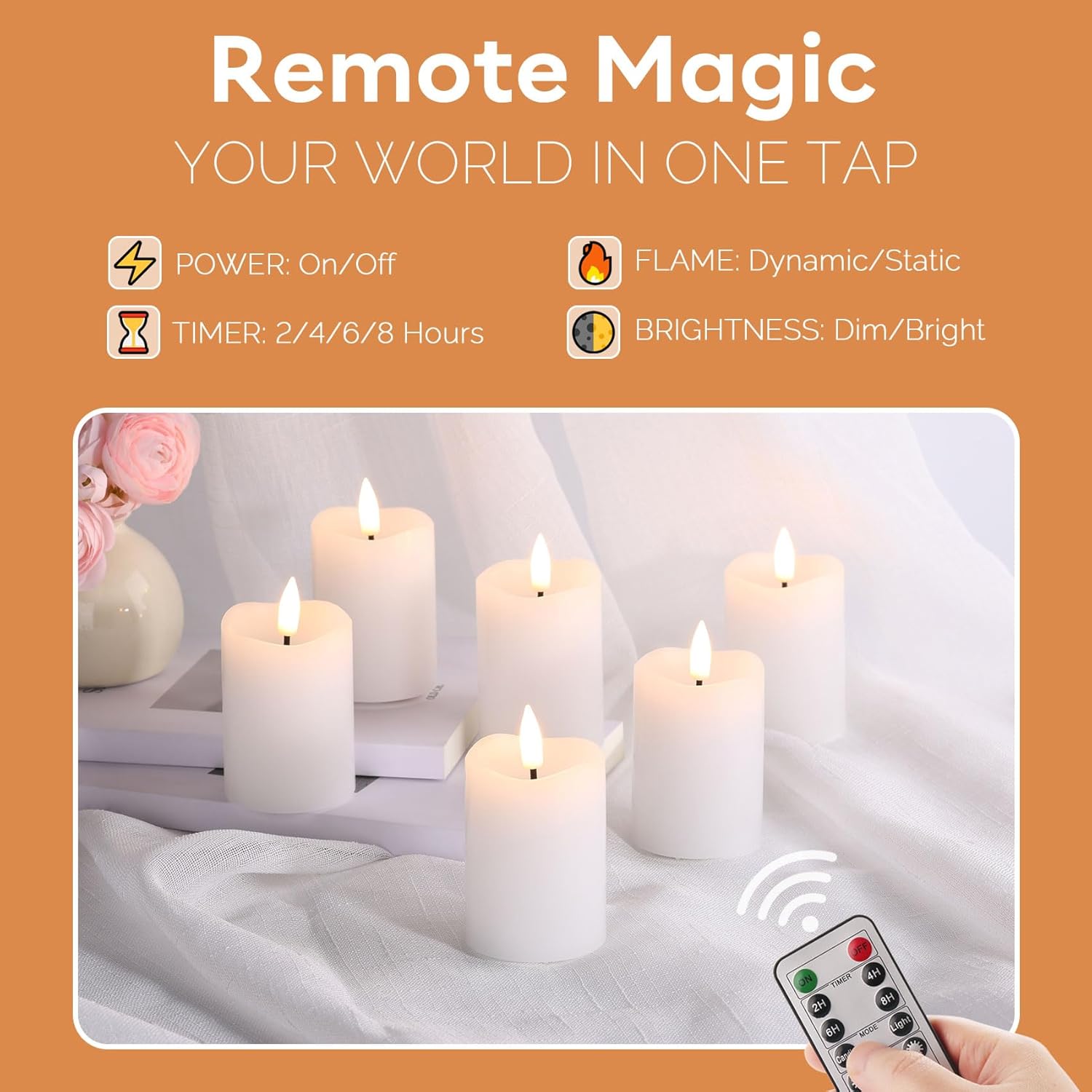 Eywamage White Flameless Votive Candles with Remote Batteries, 2x3 inch Flickering Small LED Wax Pillar Candles 6 Pack