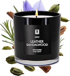 Lulu Candles | Leather & Sandalwood Scented Candle | Warm Sandalwood, Leather & Amber Fragrance | Luxury Soy Jar Candle | Highly Scented, Long Lasting Burn | Home Fragrance (9 Oz.)