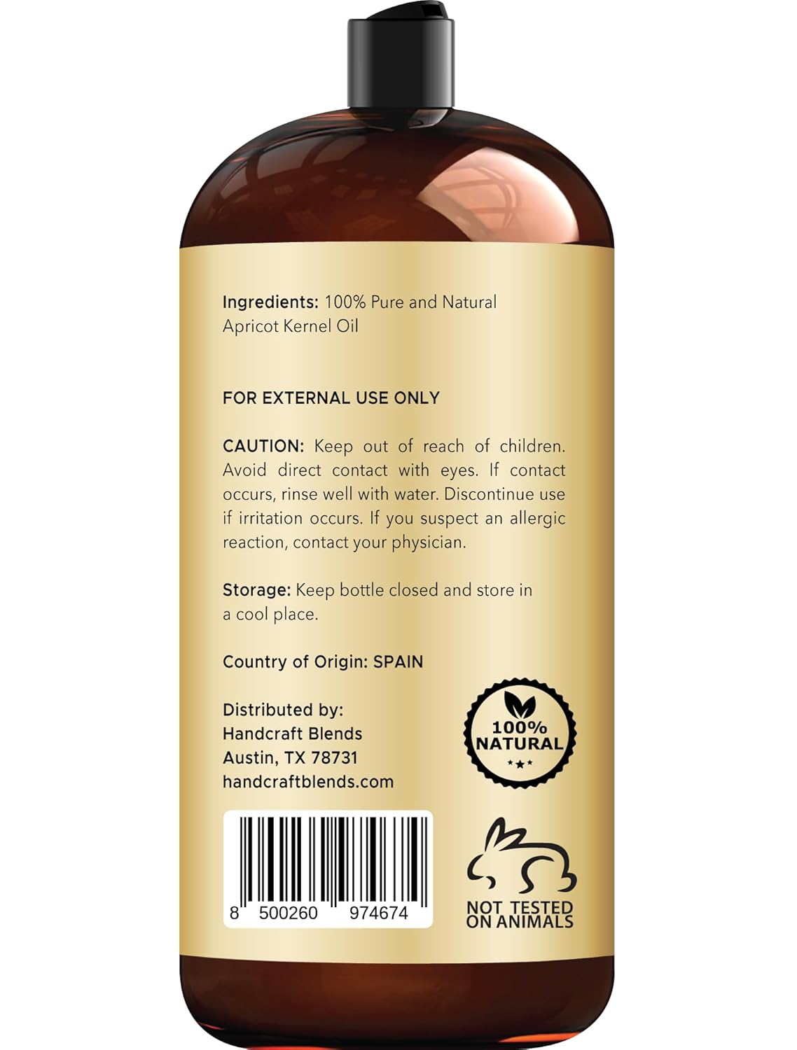 Handcraft Blends Apricot Kernel Oil - Cold-Pressed 28 Fl Oz - 100% Pure and Natural - Premium Grade Carrier Oil for Skin and Hair - Hair and Body - Massage - Hexane-Free