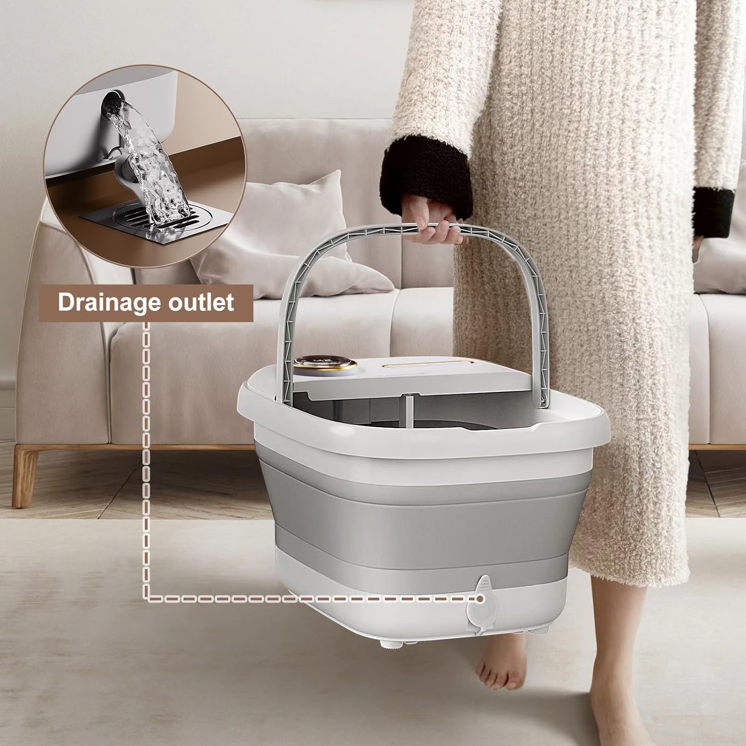 KASJ Collapsible Foot Spa with Electric Rotary and Hydro-Jet Massage, Foot Bath with Heat, 24 Shiatsu Nodes (16 Rotating and 8 Pressing), Bubble, Temp Control, Pedicure Foot Spa Tub for Stress Relief