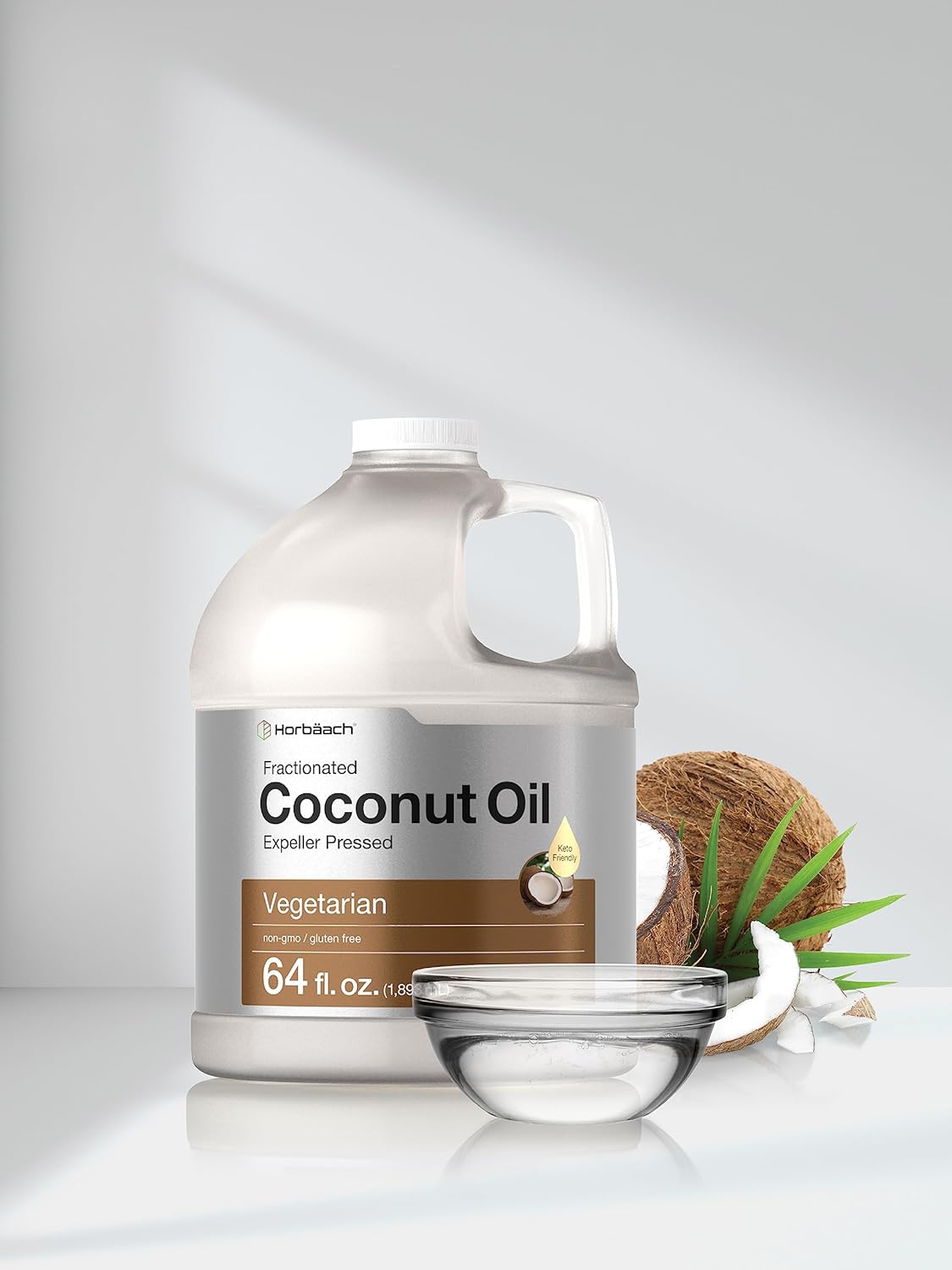Horbäach Coconut Oil for Cooking | Liquid | 64 oz | Fractionated & Unflavored | Keto Friendly | Vegetarian, Non-GMO & Gluten Free
