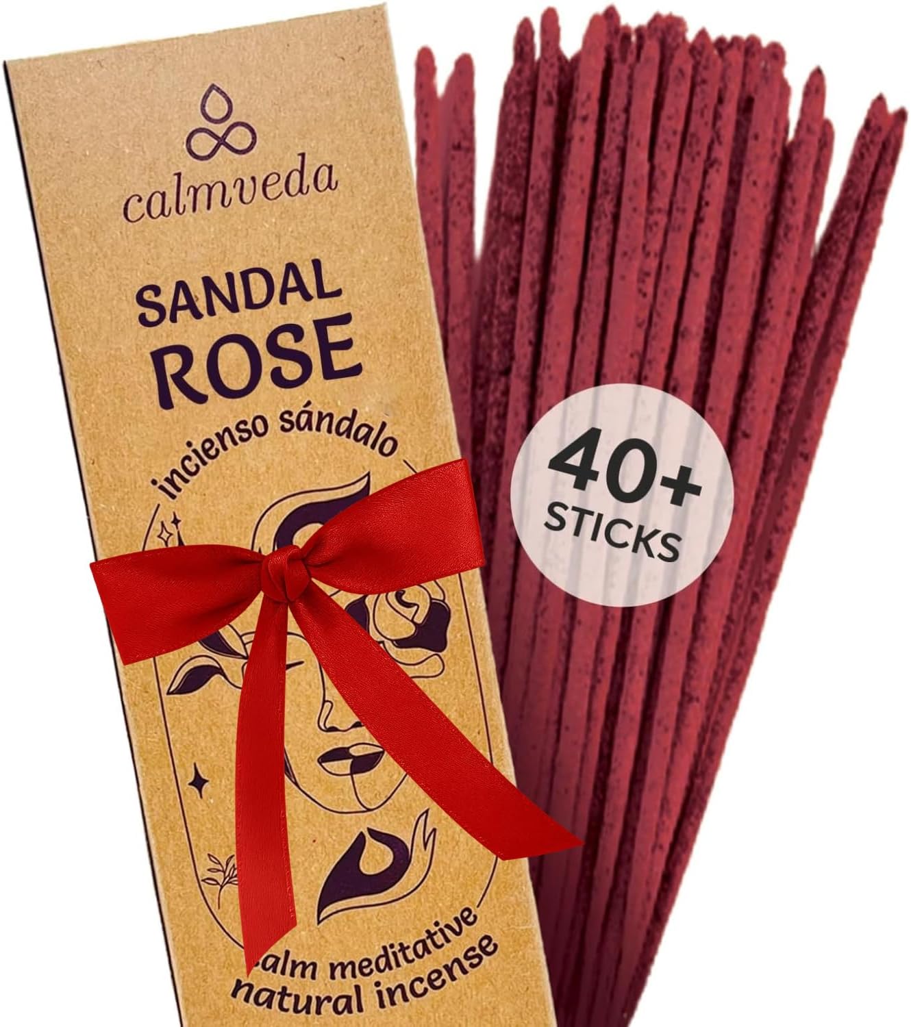 Sandal Rose Incense Sticks Natural - for Meditation Incense (40+ Sticks) Clean Charcoal Free Made from Upcycled Flowers | Sweet Woody Sandalwood for Calm Feel (Incienso De Rosas)