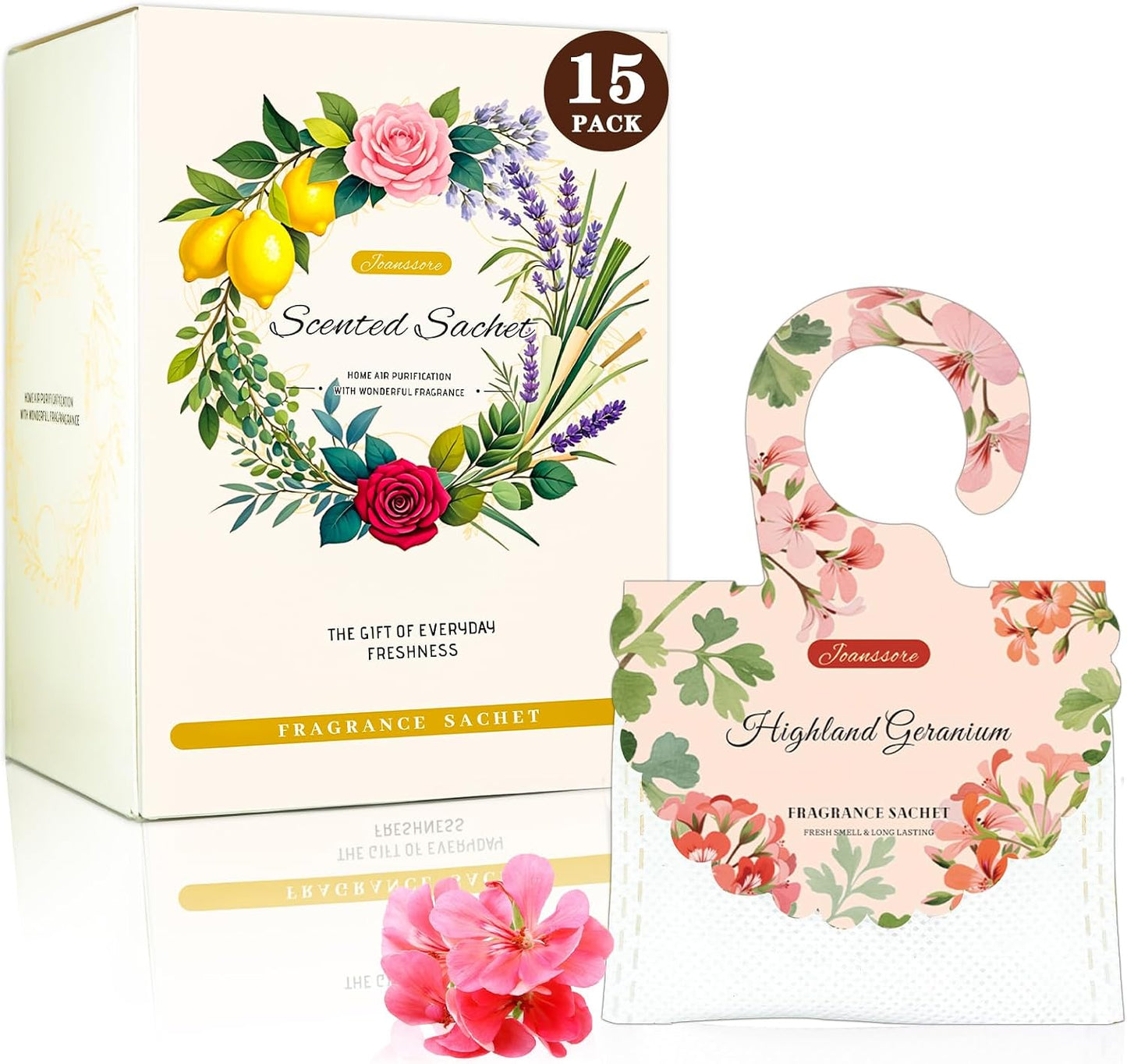 15 Packs Scented Sachets Bag for Drawers and Closets, Home Fragrance Sachet, Long-Lasting Hanging Closet Deodorizer Smell Goods for House (Highland Geranium)