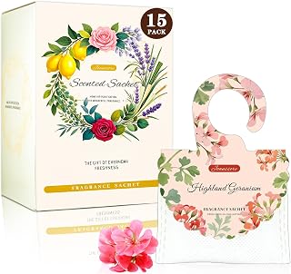 15 Packs Scented Sachets Bag for Drawers and Closets, Home Fragrance Sachet, Long-Lasting Hanging Closet Deodorizer Smell Goods for House (Highland Geranium)