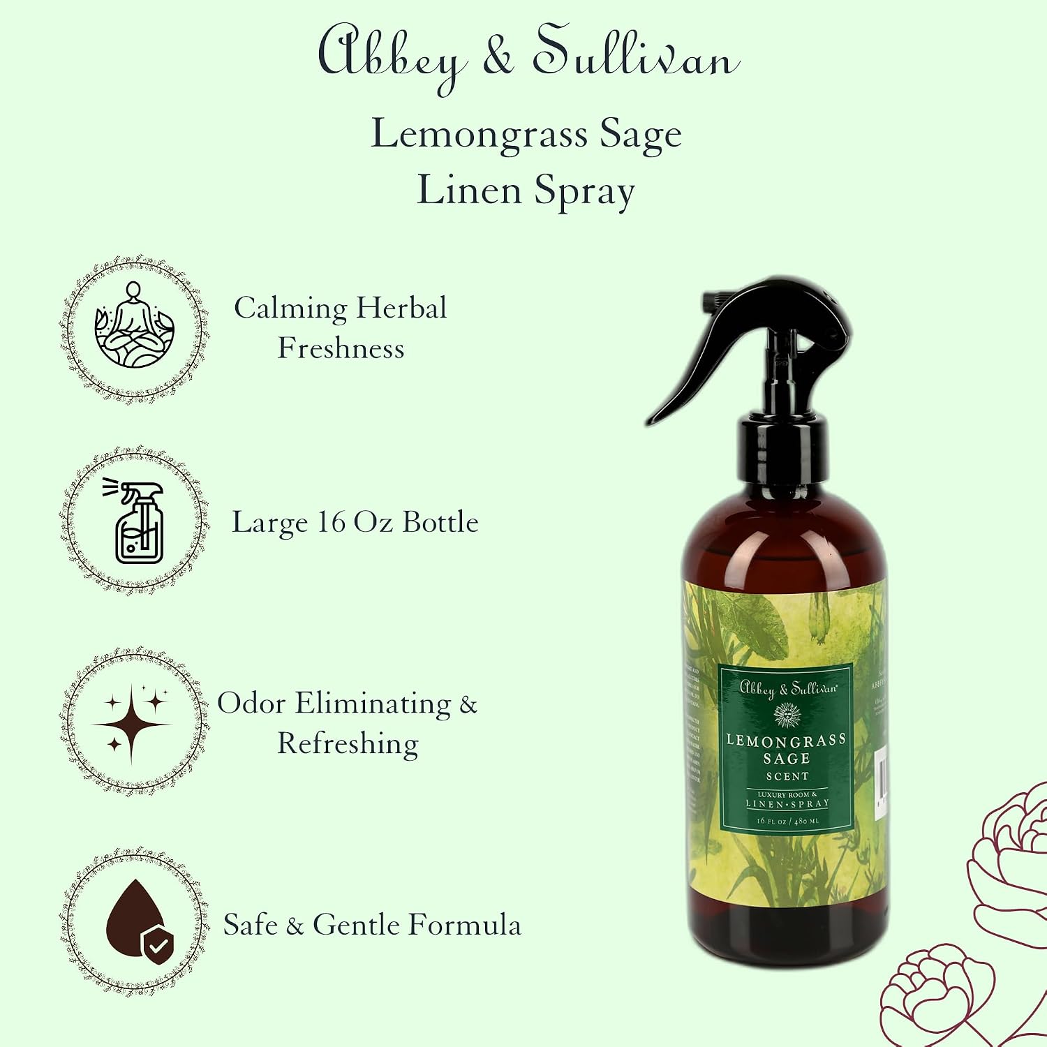 Abbey & Sullivan Linen Spray, Lemongrass Sage, 16 oz