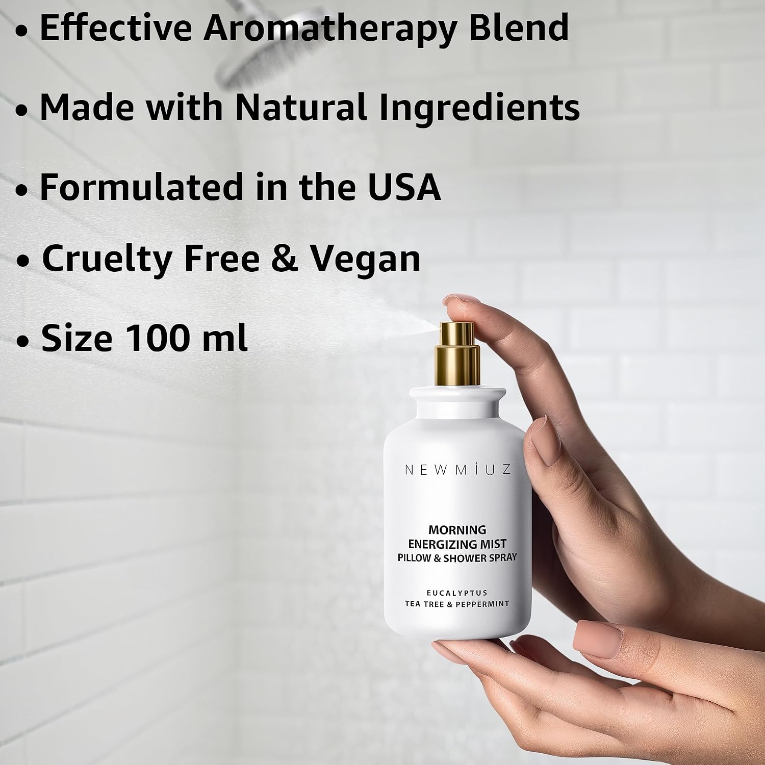 Energizing Shower & Pillow Spray Peppermint Eucalyptus Tea Tree Essential Oils Natural Fast Acting Aromatherapy Mist for Relaxation Calming Stress Clear Sinus Cooling Relief Luxury Self Care Gift