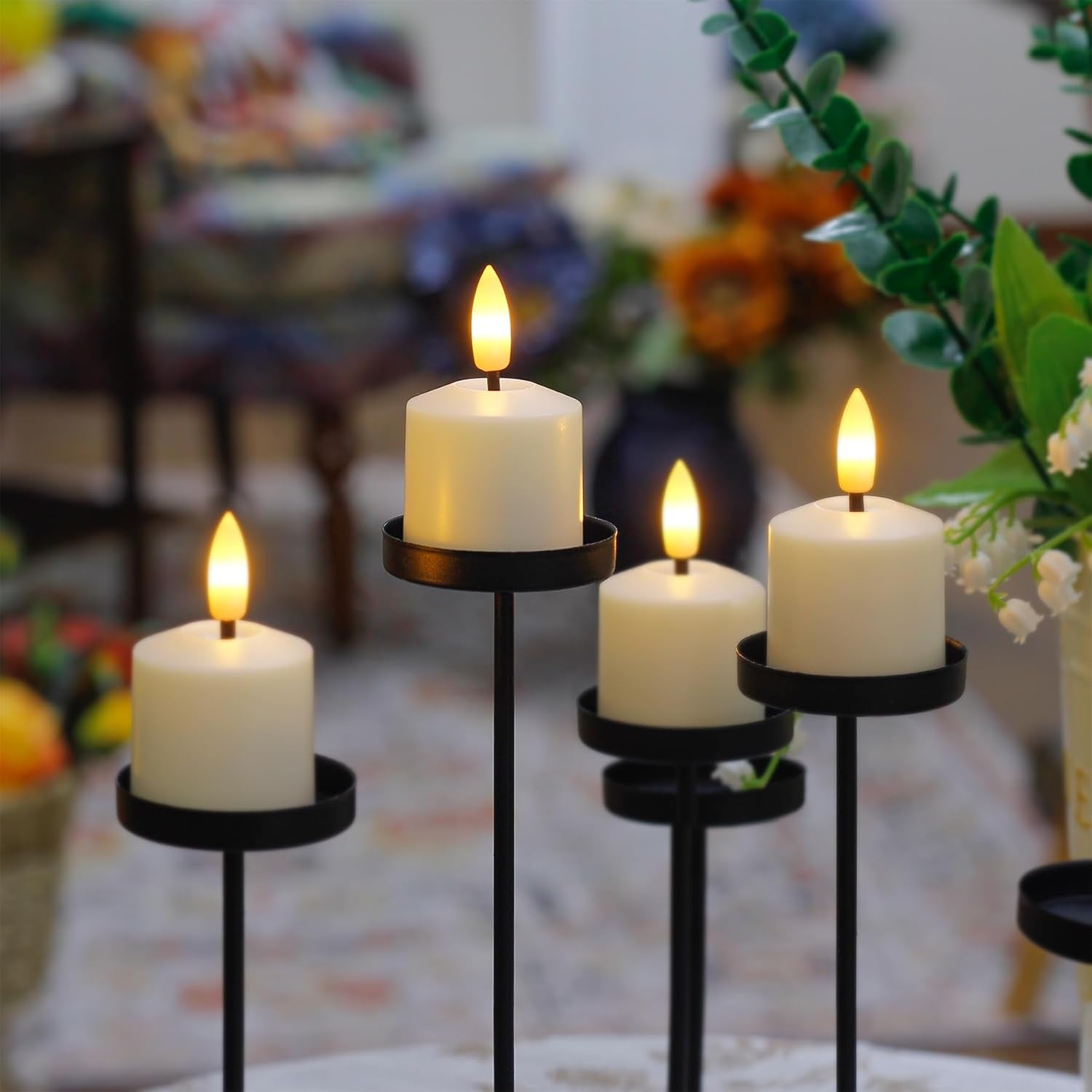 Small Flickering Tea Light Flameless Candles with Battery and Remote,1.5" x2.5" Ivory LED 2/4/6/8H Timer Votive Battery Operated Pillar Plastic Long Lasting 6pcs Tealight Candles