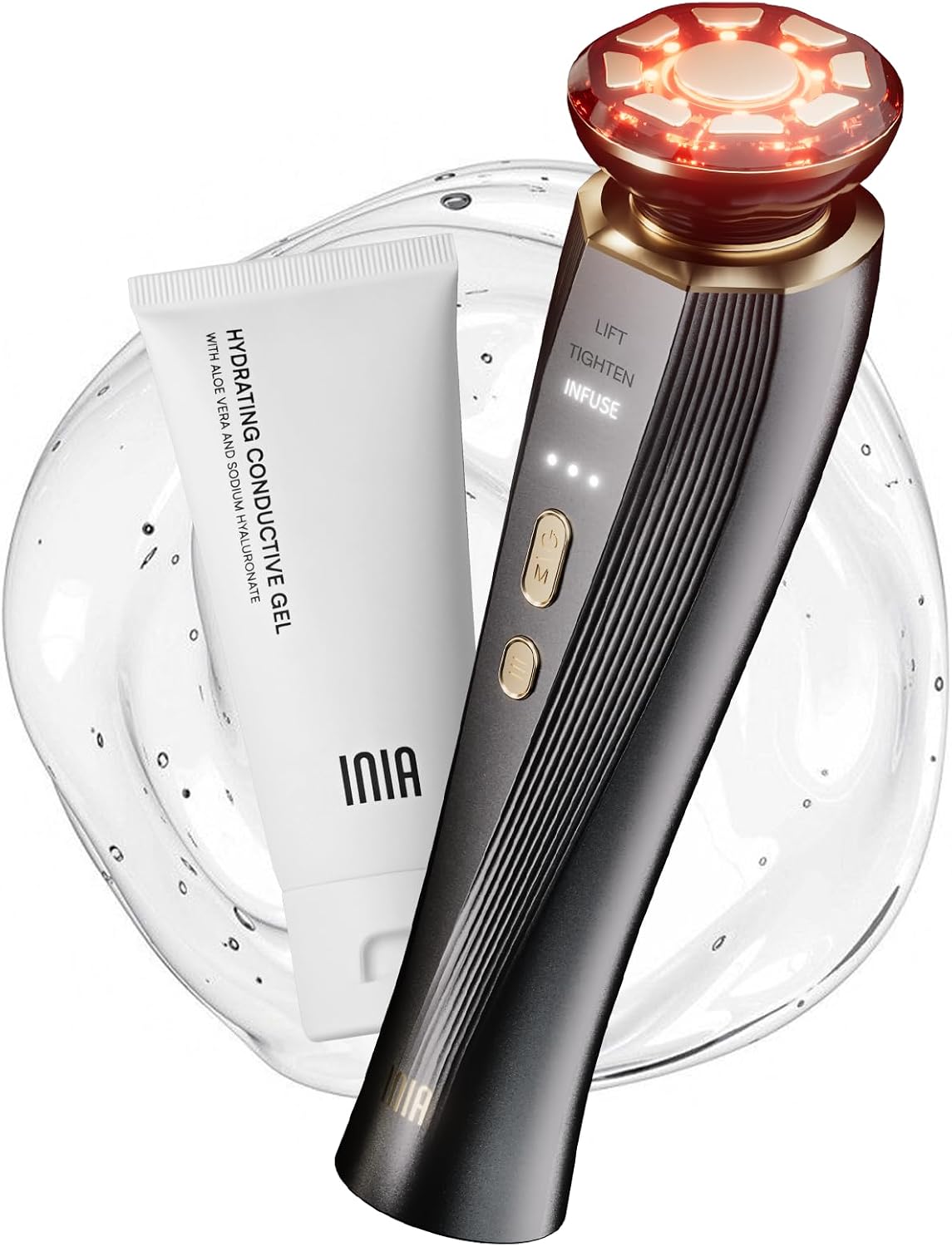 INIA 3-in-1 Red Light Therapy for Face and Neck Beauty Device for Puffiness & Skin Firming Skincare Tool (Black)