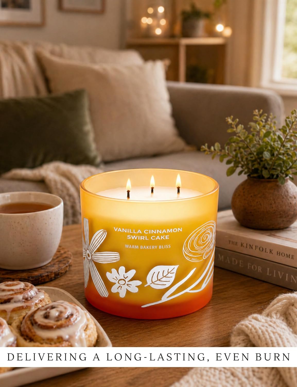 Vanilla Cinnamon Swirl Cake Candle | Large 3 Wick Scented Soy Candle for Home | 14.5oz Cinnamon Sugar Vanilla Bakery Candle | Warm Cake Batter Candles | Long Lasting Clean Burn | Gift for Women & Men