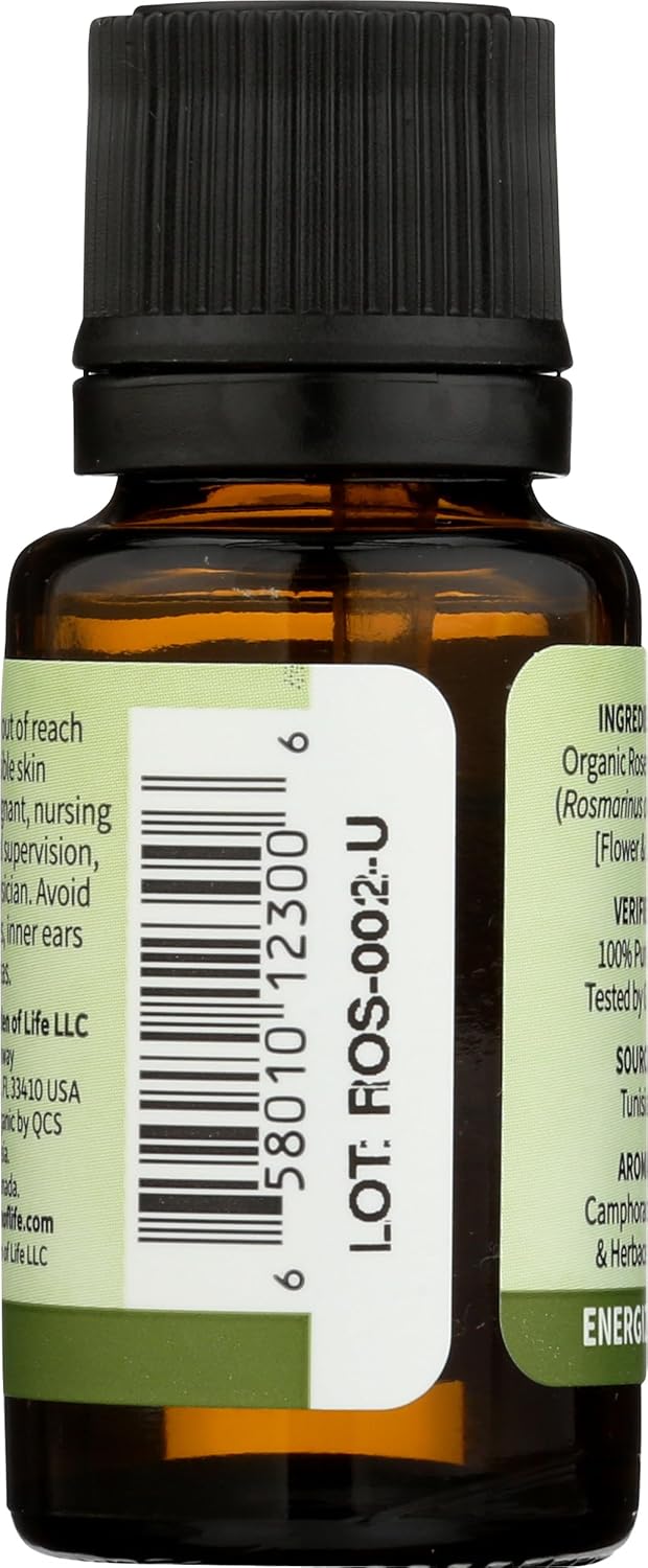 Garden of Life Essential Oil, Rosemary 0.5 fl oz (15 mL), 100% USDA Organic & Pure, Undiluted & Non-GMO - for Diffuser, Aromatherapy, Meditation - Energizing, Stimulating, Refreshing, Clarifying