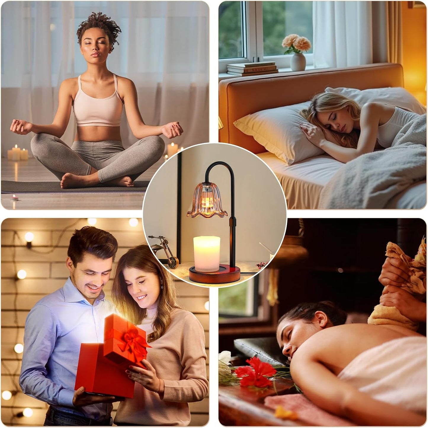 Candle Warmer Lamp Electric: Timer Dimmer Candles Warming Jar Light - Height Adjustable Dimmable Warmers Lamps - Flower No Flame Lamps with Heat Warm Melt Wax - Home Bedroom Decor Table Light