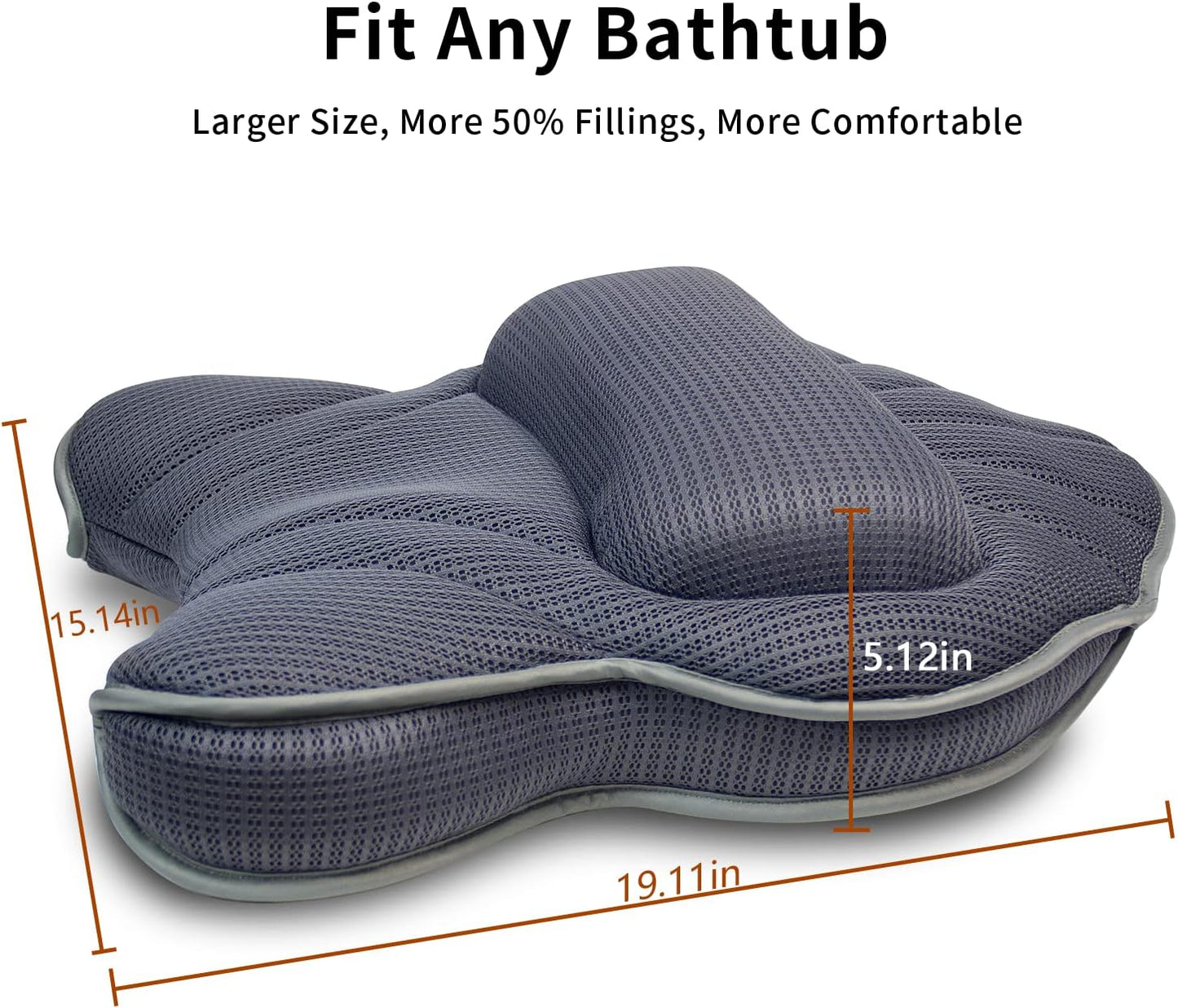 Poemland Extra Thick Large Bath Pillow with Neck,Back,Head Support for Bathtub, Spa, Soaking Gray(19''x15'')