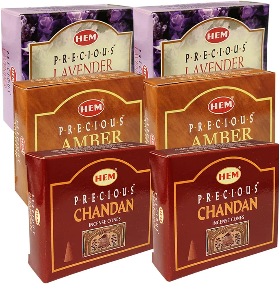 Lavender Amber Chandan Incense Cones & Holder Bundle Variety Pack from Hem Trumiri Insense Insence