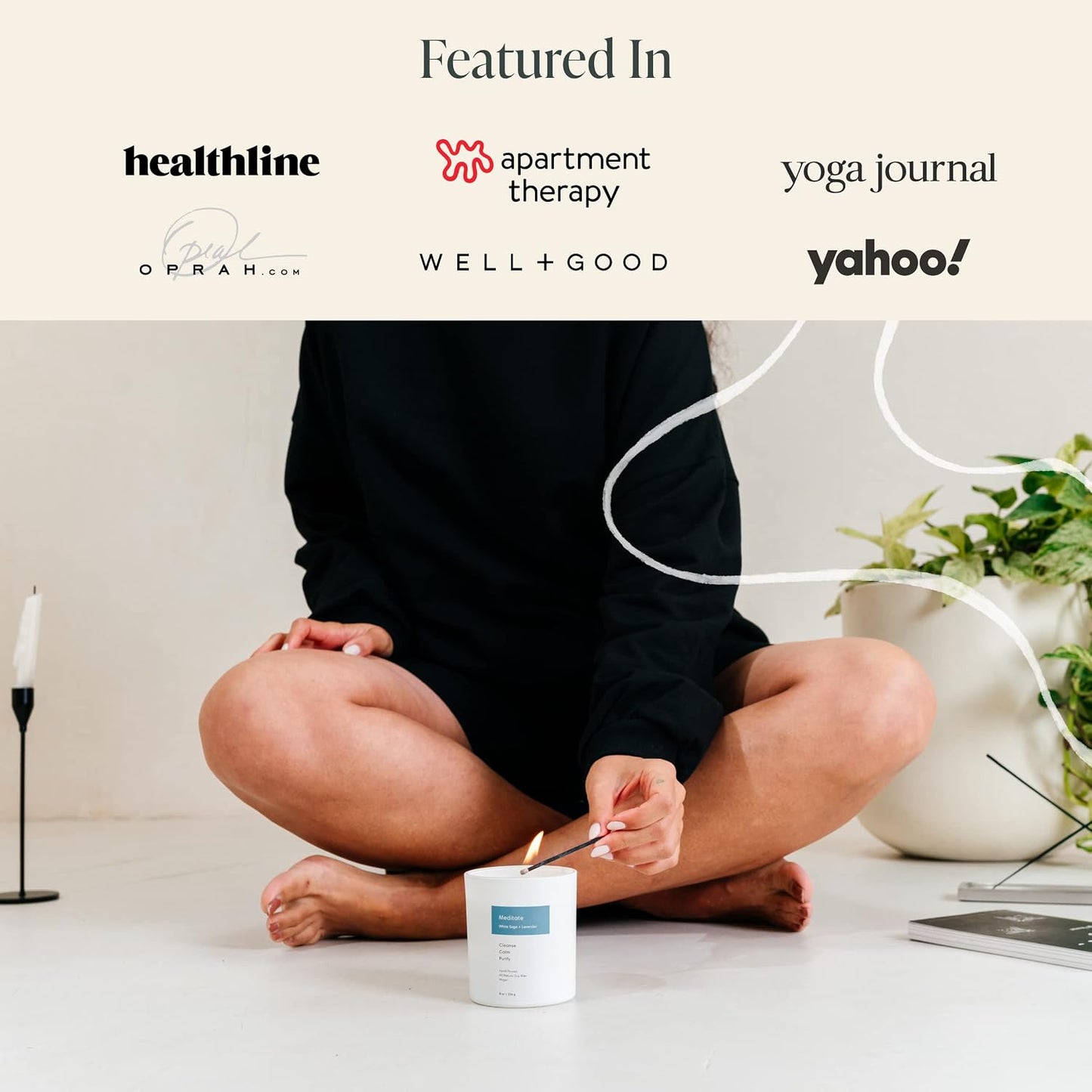 Mindful Modern Natural Meditate Candle | White Sage and Lavender Hand-Poured Soy Wax Stress Relief | Aromatherapy Candle | Elegant Scented Home Fragrance | Clean, Even, Longer Burn | 8 oz Glass Jar